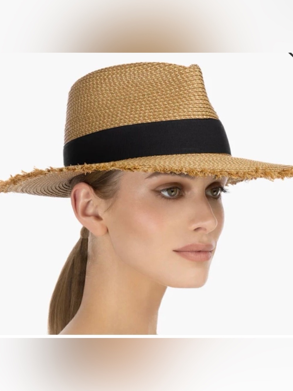 Eric Javits Natural Straw Fedora with Black Band